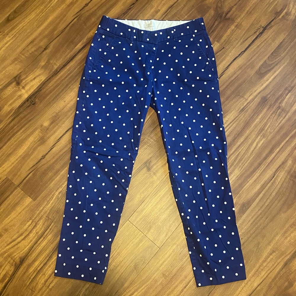 J. Crew Factory Navy Blue Polka Dot Cropped Pants